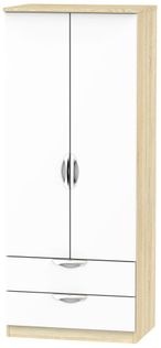 Camden White Gloss and Oak Effect 2 Door 2 Drawer Double Wardrobe