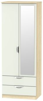 Camden Cashmere and Oak Effect 2 Door Tall Combi Wardrobe - 1 Mirror