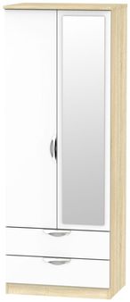 Camden White Gloss and Oak Effect 2 Door Tall Combi Wardrobe - 1 Mirror