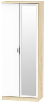 Camden White Gloss and Oak Effect 2 Door Tall Wardrobe - 1 Mirror