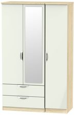 Camden Cashmere and Oak Effect 3 Door Combi Wardrobe - 1 Mirror and LHF 2 Drawers