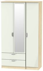 Camden Cashmere and Oak Effect 3 Door Tall Combi Wardrobe - 1 Mirror and LHF 2 Drawers