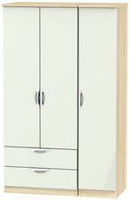 Camden Gloss Cashmere and Oak Effect 3 Door Triple Wardrobe - LHF 2 Drawers