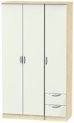 Camden Gloss Cashmere and Oak Effect 3 Door Tall Triple Wardrobe - RHF 2 Drawers