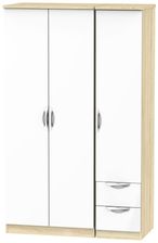 Camden White Gloss and Oak Effect 3 Door Triple Wardrobe - RHF 2 Drawers
