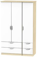 Camden White Gloss and Oak Effect 3 Door Triple Wardrobe - 4 Drawers