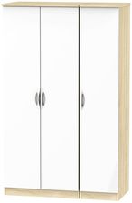 Camden White Gloss and Oak Effect 3 Door Triple Wardrobe