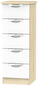 Camden White Gloss and Oak Effect 5 Drawer Narrow Chest
