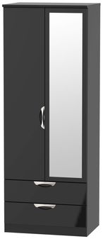 Camden Black Gloss 2 Door Tall Combi Wardrobe - 1 Mirror