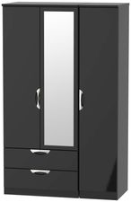 Camden Black Gloss 3 Door Combi Wardrobe - 1 Mirror and LHF 2 Drawers