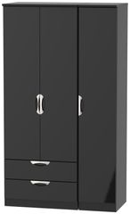 Camden Black Gloss 3 Door Tall Triple Wardrobe - LHF 2 Drawers