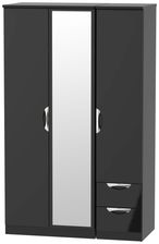 Camden Black Gloss 3 Door Combi Wardrobe - 1 Mirror and RHF 2 Drawers