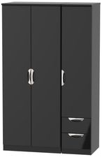 Camden Black Gloss 3 Door Triple Wardrobe - RHF 2 Drawers