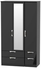 Camden Black Gloss 3 Door Tall Combi Wardrobe - 1 Mirror