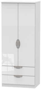Camden White Gloss 2 Door 2 Drawer Double Wardrobe