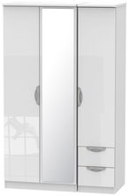 Camden Gloss 3 Door Combi Wardrobe - 1 Mirror and RHF 2 Drawers