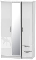 Camden White Gloss 3 Door Tall Combi Wardrobe - 1 Mirror and RHF 2 Drawers