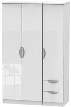 Camden White Gloss 3 Door Triple Wardrobe - RHF 2 Drawers