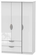 Camden White Gloss 3 Door Triple Wardrobe - LHF 2 Drawers