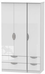 Camden White Gloss 3 Door Tall Triple Wardrobe - 4 Drawers