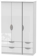 Camden White Gloss 3 Door Triple Wardrobe - 4 Drawers