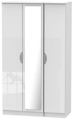 Camden White Gloss 3 Door Tall Triple Wardrobe - 1 Mirror