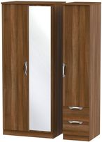Camden Walnut Effect 3 Door Combi Wardrobe - 1 Mirror and RHF 2 Drawers