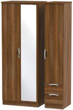 Camden Walnut Effect 3 Door Tall Combi Wardrobe - 1 Mirror and RHF 2 Drawers