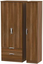 Camden Walnut Effect 3 Door Tall Triple Wardrobe - LHF 2 Drawers