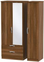 Camden Walnut Effect 3 Door Combi Wardrobe - 1 Mirror and LHF 2 Drawers