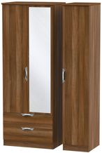 Camden Walnut Effect 3 Door Tall Combi Wardrobe - 1 Mirror and LHF 2 Drawers
