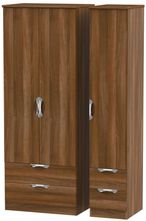 Camden Walnut Effect 3 Door Tall Triple Wardrobe - 4 Drawers
