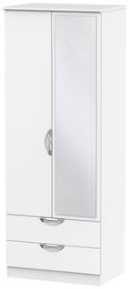 Camden White Matt 2 Door Tall Combi Wardrobe - 1 Mirror