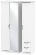 Camden White Matt 3 Door Tall Combi Wardrobe - 1 Mirror and RHF 2 Drawers