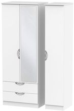 Camden White Matt 3 Door Tall Combi Wardrobe - 1 Mirror and LHF 2 Drawers
