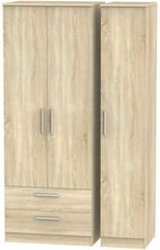 Contrast Oak Effect 3 Door Triple Wardrobe - LHF 2 Drawers