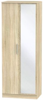 Contrast Oak Effect 2 Door Tall Wardrobe - 1 Mirror