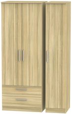Contrast Modern Oak 3 Door Triple Wardrobe - LHF 2 Drawers