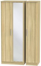 Contrast Modern Oak 3 Door Triple Wardrobe - 1 Mirror