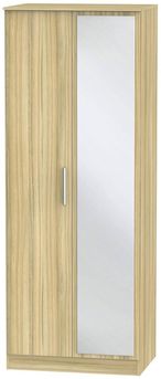 Contrast Modern Oak 2 Door Tall Wardrobe - 1 Mirror