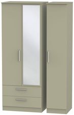 Contrast Mushroom 3 Door Tall Combi Wardrobe - 1 Mirror and LHF 2 Drawers