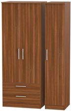Contrast Noche Walnut 3 Door Triple Wardrobe - LHF 2 Drawers