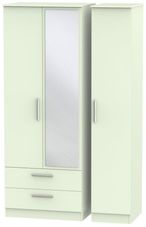 Contrast Cream 3 Door Tall Combi Wardrobe - 1 Mirror and LHF 2 Drawers