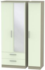 Contrast Cream and Mushroom 3 Door Tall Combi Wardrobe - 1 Mirror and LHF 2 Drawers