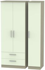 Contrast Cream and Mushroom 3 Door Triple Wardrobe - LHF 2 Drawers