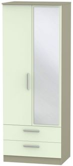 Contrast Cream and Mushroom 2 Door Tall Combi Wardrobe - 1 Mirror