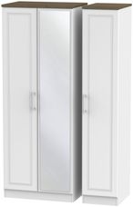 Kent White and Oak 3 Door Tall Triple Wardrobe - 1 Mirror