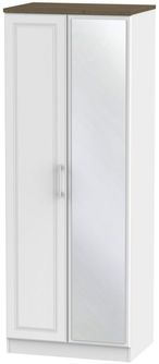 Kent White and Oak 2 Door Tall Wardrobe - 1 Mirror