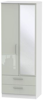 Knightsbridge Cashmere Gloss and White 2 Door Combi Wardrobe - 1 Mirror