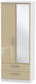 Knightsbridge Mushroom and White 2 Door Combi Wardrobe - 1 Mirror